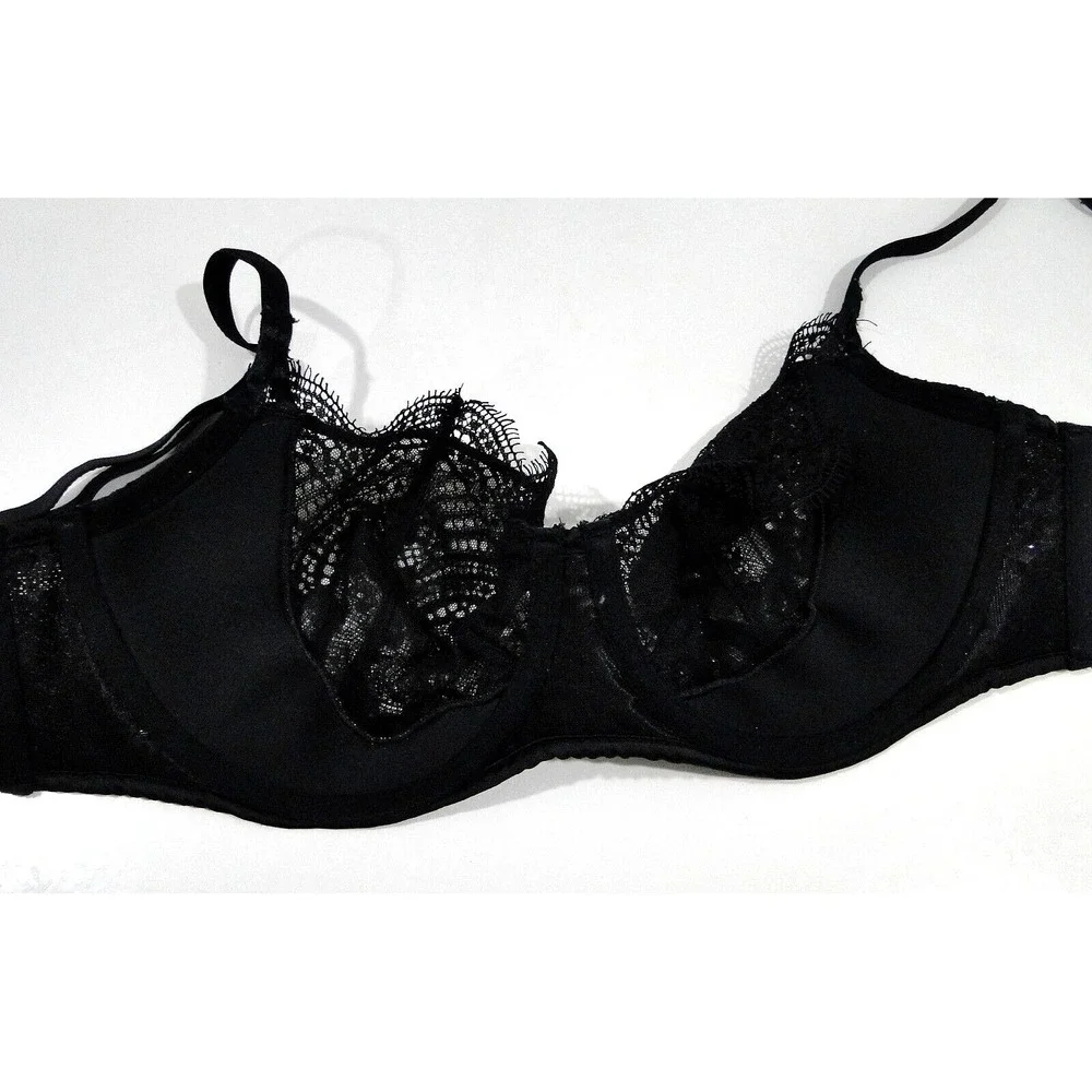Victoria Secret Bra Dream Angels Push Up Without Padding 32DDD Black Lace Sequin